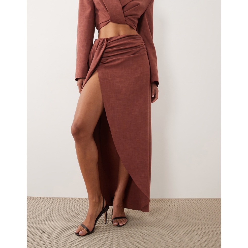 ASOS x The Sourced Collection Rust Draped Maxi Skirt Side Slit Rust Size 8